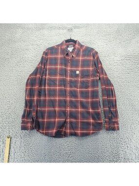Carhartt Shirt Mens Medium Red Plaid Relaxed Fit Button-Down Long Sleeve